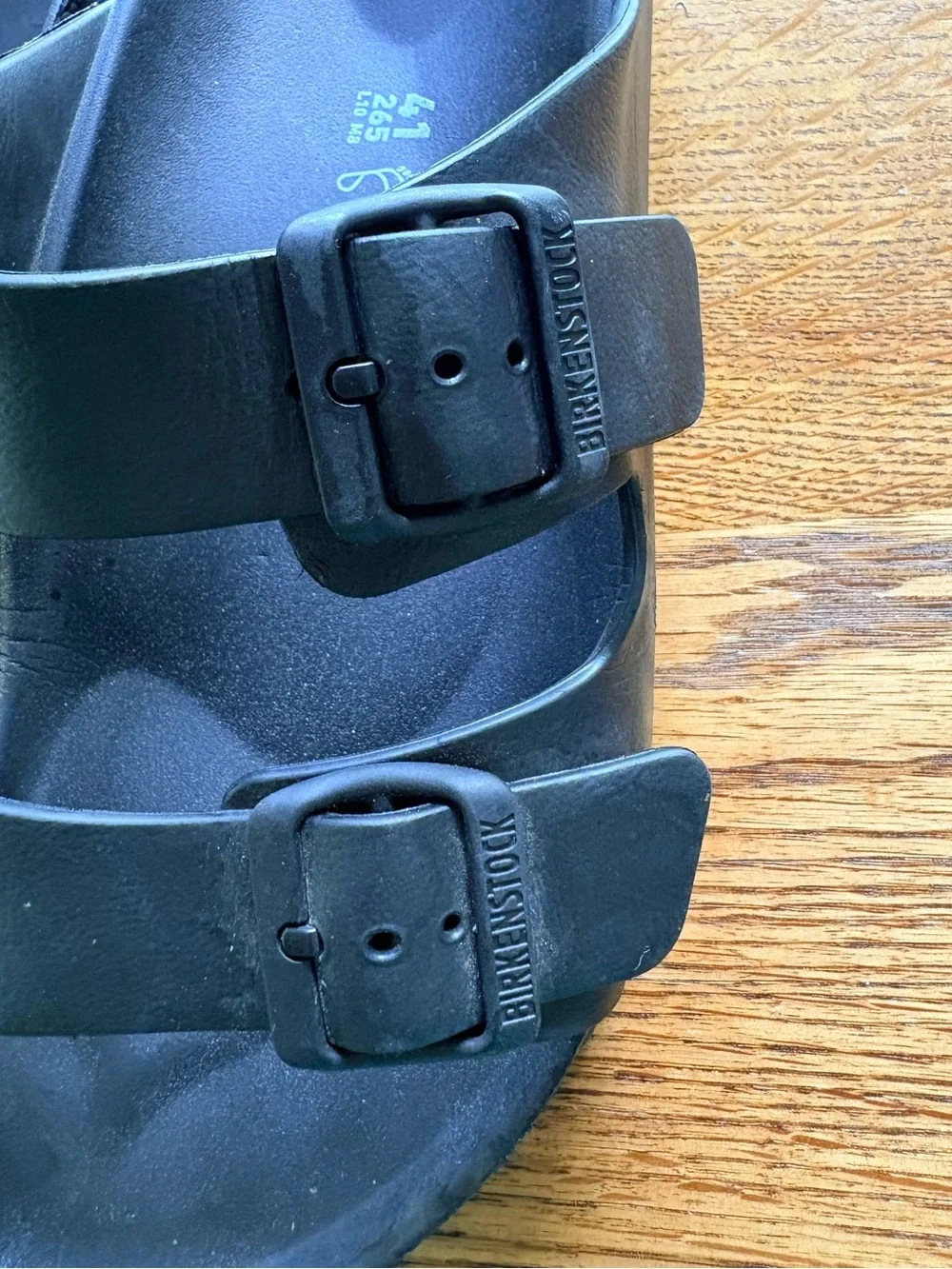 Birkenstock Arizona EVA Black Two-Strap Sandals with Buckles- mens 8, ladies 10.
